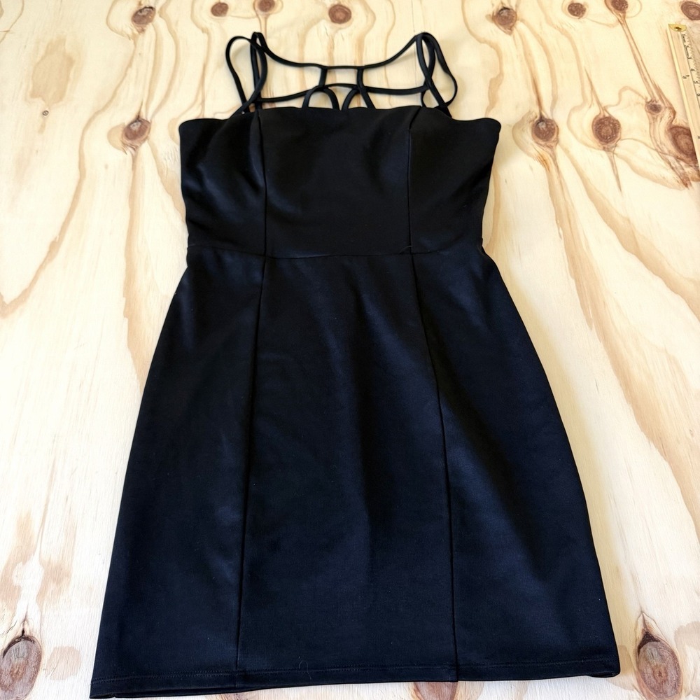 GUESS Black Strappy Cage Neck Mini Dress Size M Goth Grunge Alternative Club